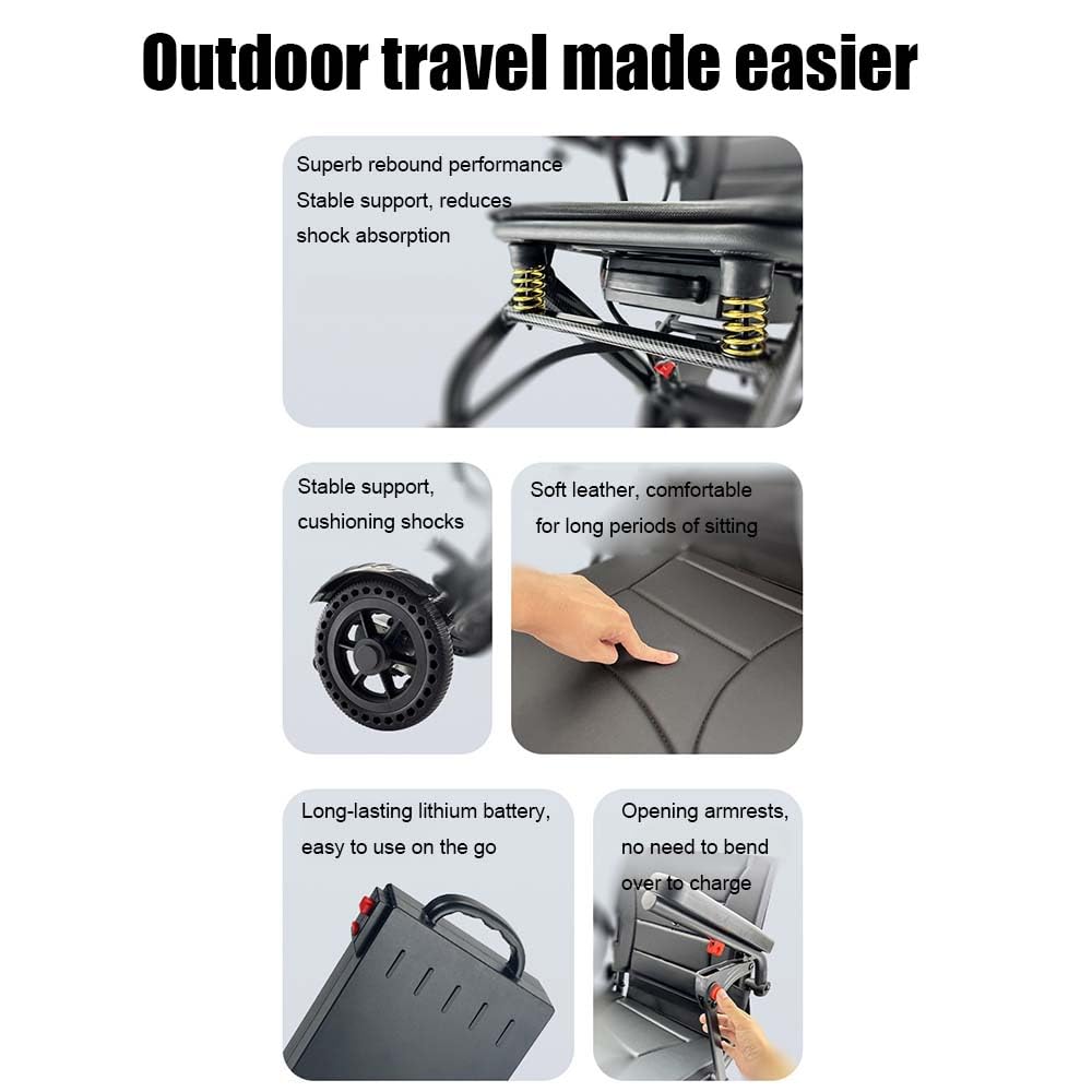 Sedia a rotelle elettrica da 38 libbre per adulti, motori brushless da 360 W, sedia a rotelle elettrica pieghevole leggera con doppia batteria (10 AH + 10 AH), sedia da viaggio portatile