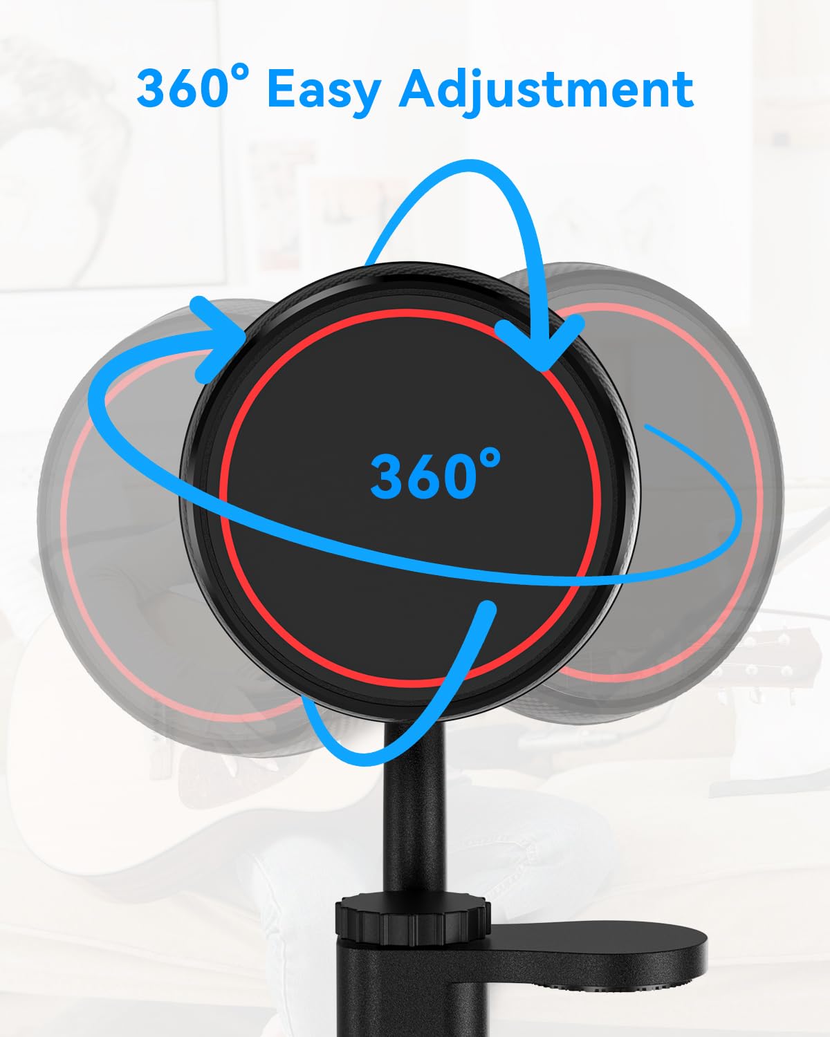 Supporto Magnetico per Telefono a Chitarra, Supporto Universale per Smartphone per Chitarra, Basso,Ukulele, Regolazione 360°, Ideale per Registrazioni Video/Streaming Live/Insegnamento Online