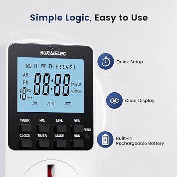 SURAIELEC 2 Pack Digital Timer Plug Socket 18 Programs UK