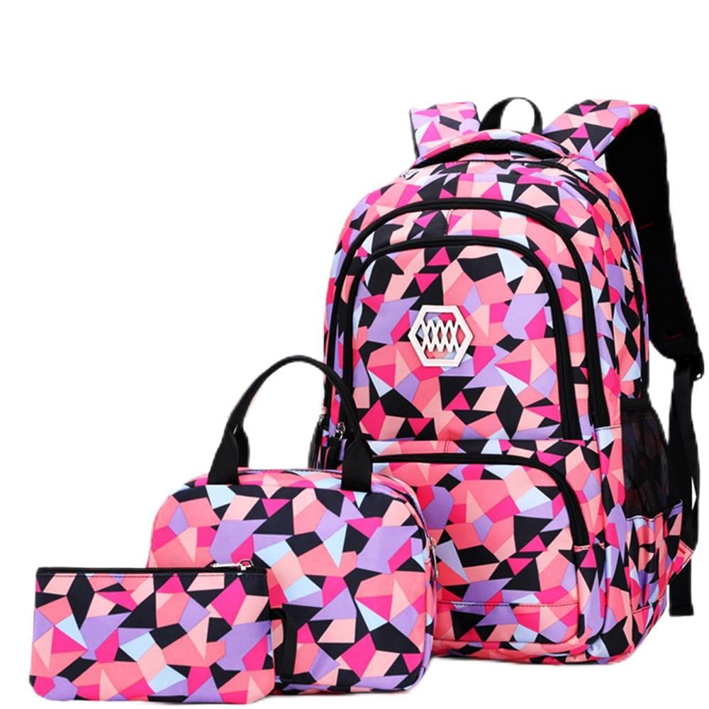 YoawlltySchool Bag for Girls, Kids Backpack for School Bookbag for Elementary 3 in 1 School Bag Sets with Lunch Tote Pencil Bag and Cartoon Sticker(Pink)