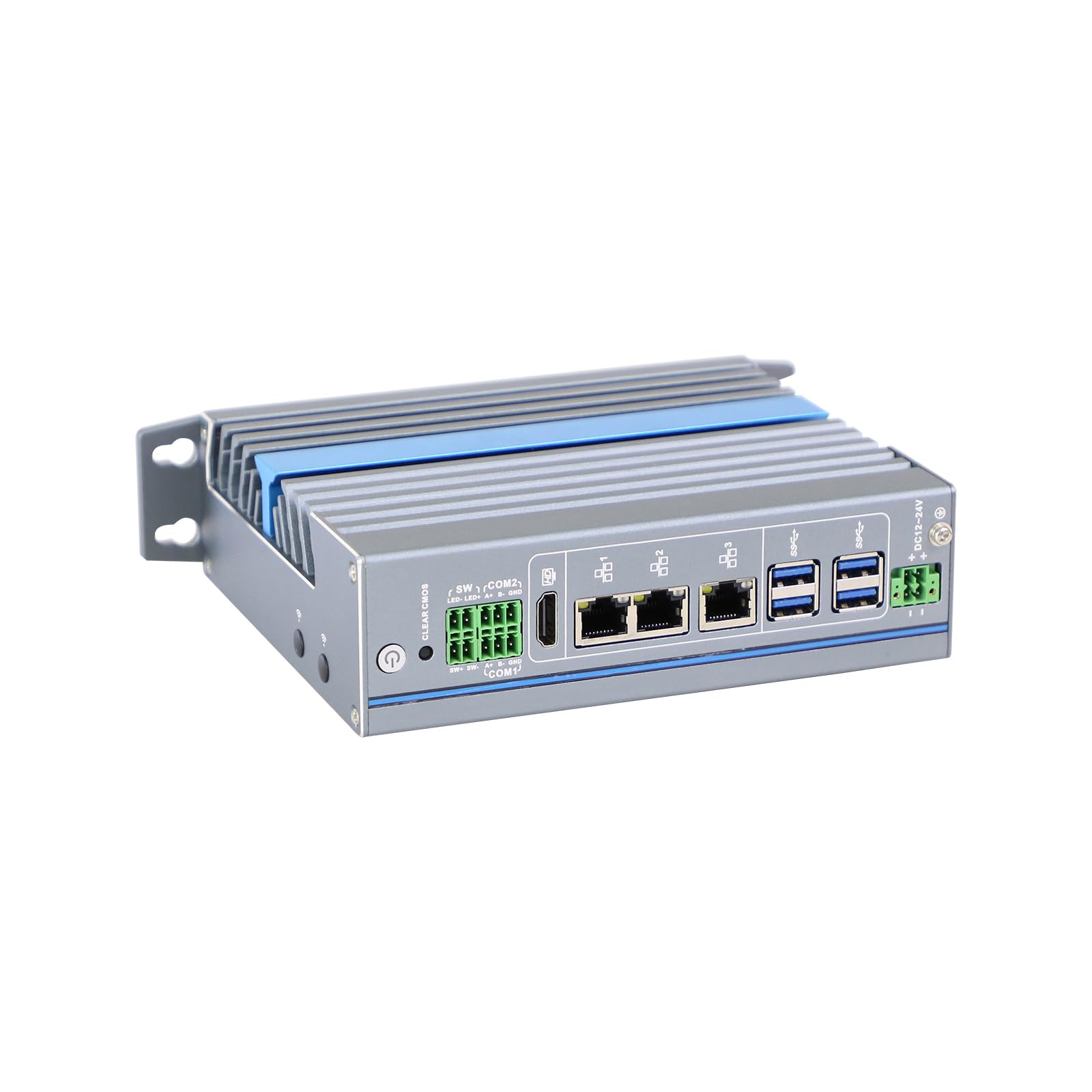 Base DIN Rail Computer Industrial PC, Alder Lake N97, Windows 11 / Linux Ubuntu, IX18, 3 x LAN, 12-24V 4-pin Phoenix Terminal, 2 x RS485, Expandable CAN, 32G RAM, 512G SSD