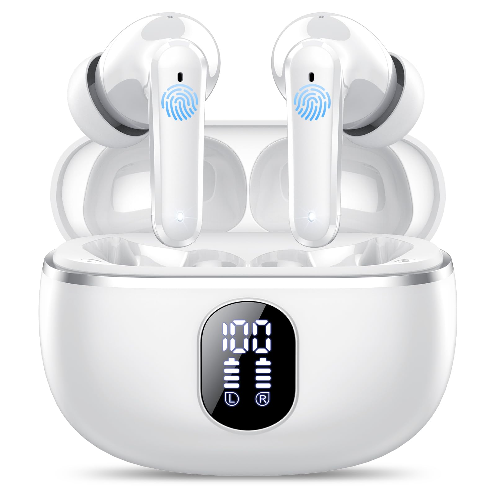 IKT Bluetooth Kopfhörer, Kopfhörer Kabellos Bluetooth 5.4 mit 4 Mic, 50H Tiefer Bass, 2026 Neue In Ear Kopfhörer Bluetooth mit ENC Noise Cancelling, IPX7 Wasserdicht Earbuds, USB-C Weiß