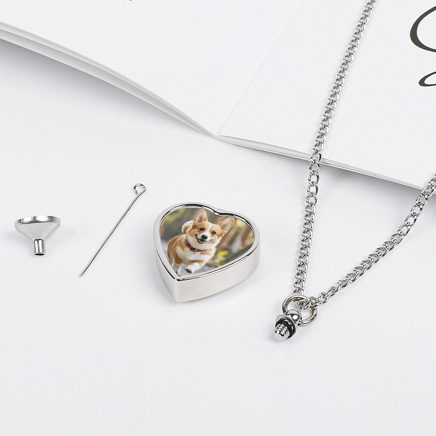 Running Corgi Cremation Heart Pet Ashes Necklace image 4