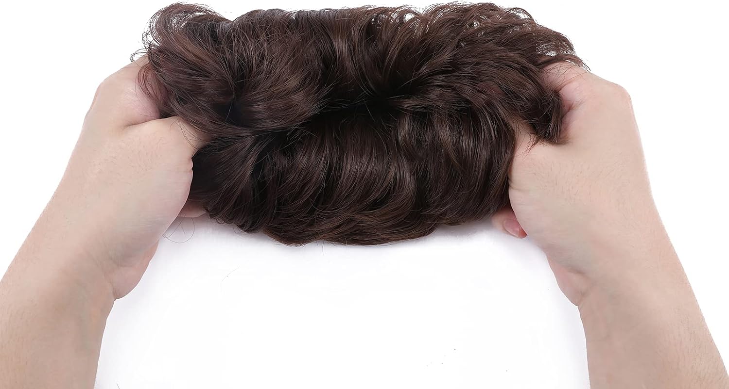 Scrunchy Scrunchie Hair Bun Extensions - Updo Hairpiece, Wavy Curly Messy Donut Hair Chignons - Medium Brown - Image 4