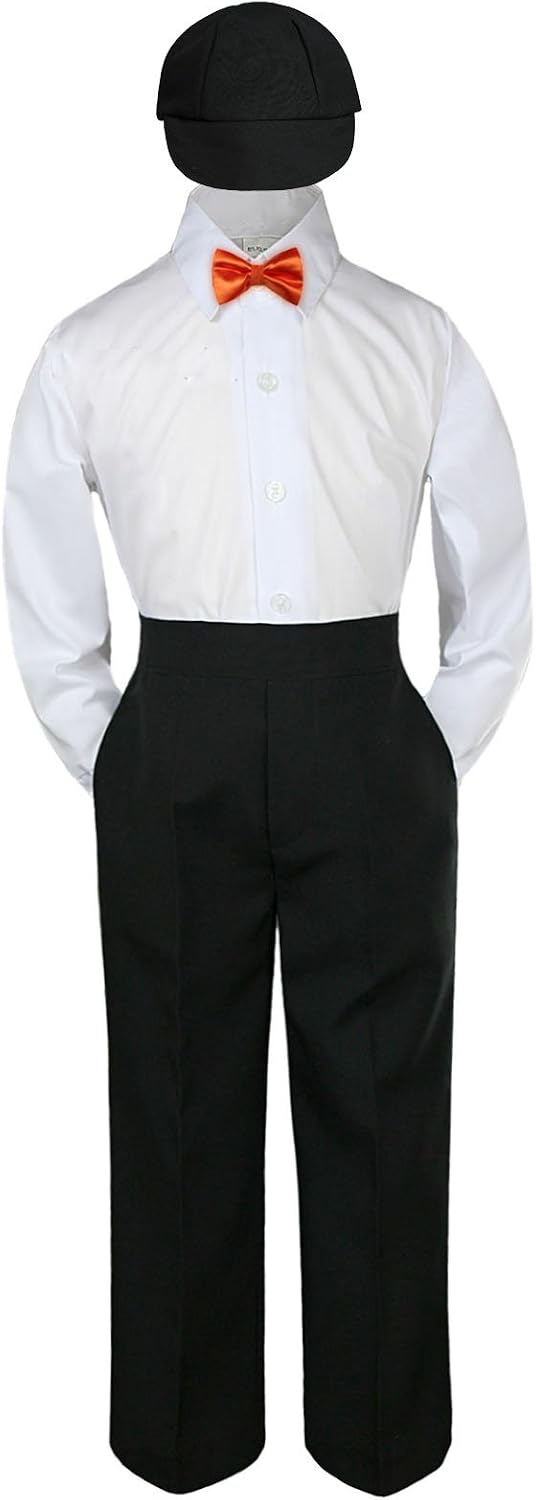 4pc Baby Toddler Kid Boy Wedding Suit BLACK Pants Shirt Bow tie Hat Set Sm-4T (Extra-Large ( 18-24 Months ), Orange)