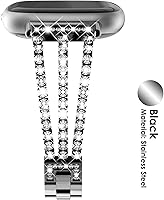 Vista 2 de FULLIFE Compatible con Fitbit Versa 3/Fitbit Versa 4 con diamantes de cristal, correa de acero para Fitbit Sense/Fitbit Sense 2 para mujer