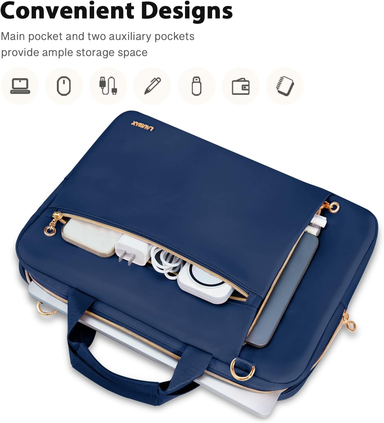 Laptop Case Bag Women Men Computer Sleeve Compatible with MacBook/Dell/HP/Acer/ASUS/LG, Waterproof Shoulder Carrying Briefcase, Blue, 17-17.3 Inch - Image 4