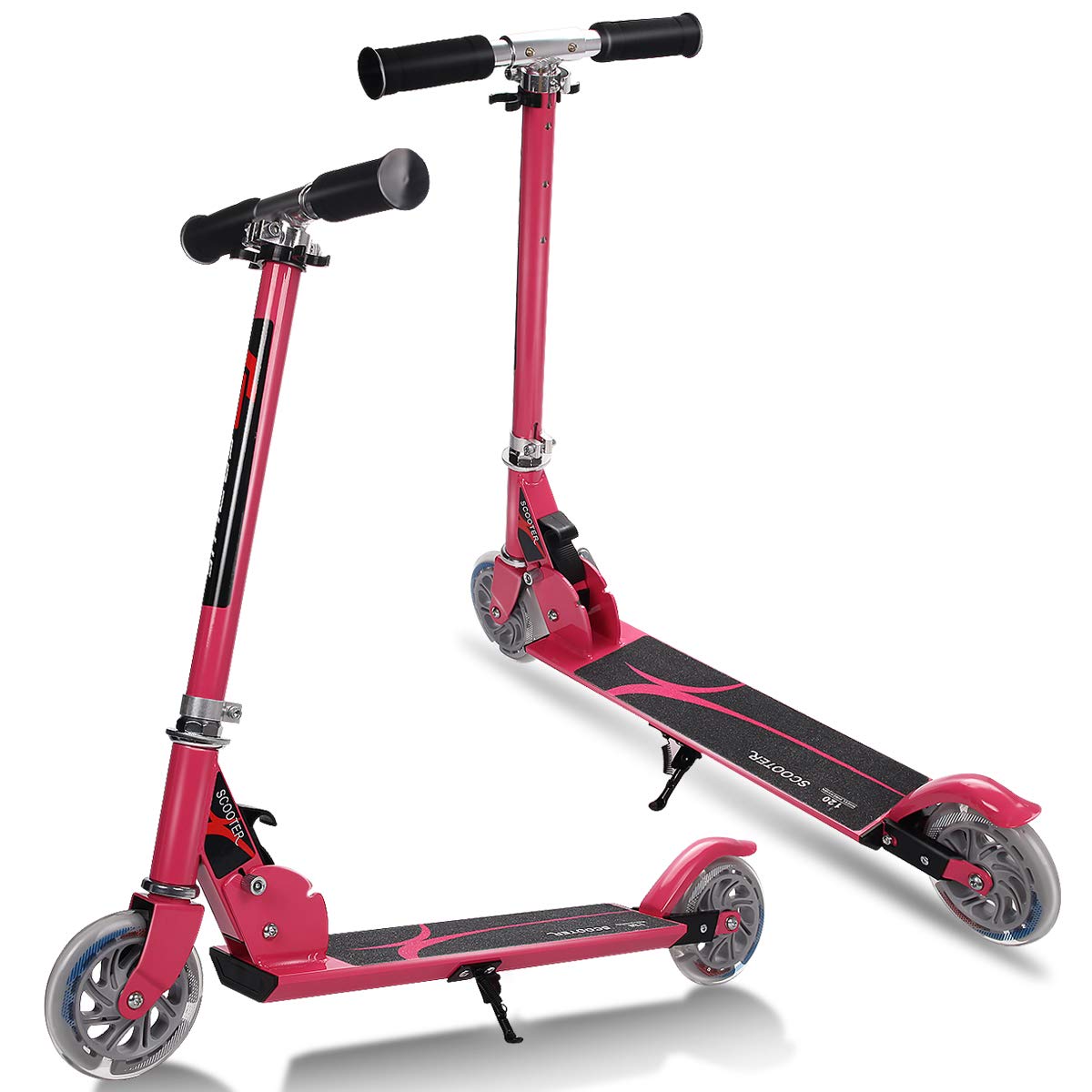 KOMFOTTEU Monopattino Bambini con 2 Ruote LED, Monopattino Bambina Pieghevole in Alluminio con Altezza Regolabile, Crico Massimo di 70 kg, Scooter Portatile per Bambini da 4 Anni+