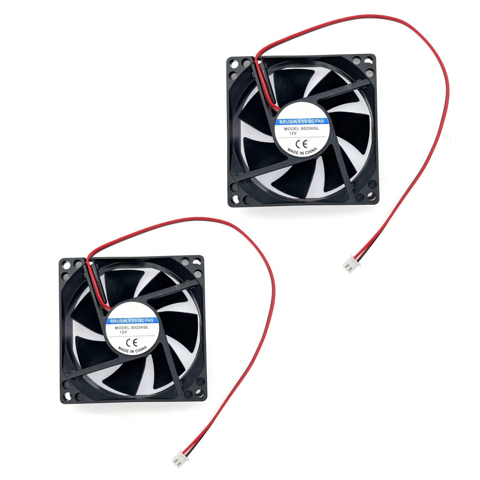JZK 2PCS 80x80x25mm DC 12V Cooling Fan with Cables - 8025 80mm 8cm Brushless for Computer Case, PC, 3D Printer