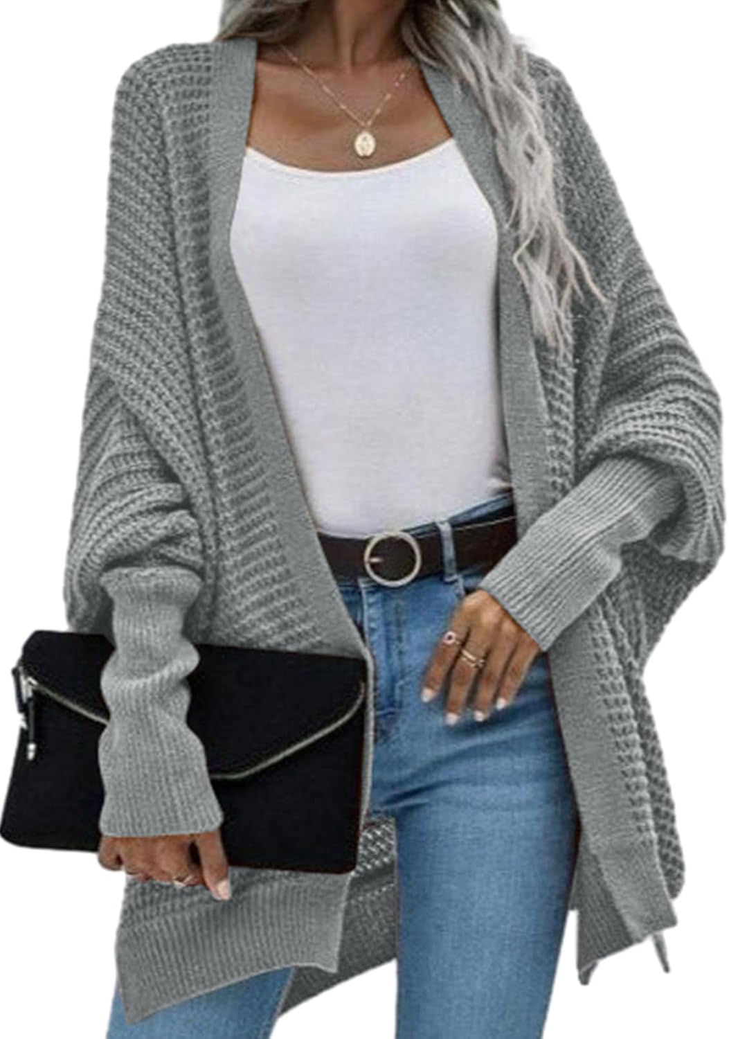 Dokotoo Women's 2025 Fashion Casual Oversized Open Front Batwing Long Sleeve Chunky Knit Cardigans Sweaters Outerwear Coats