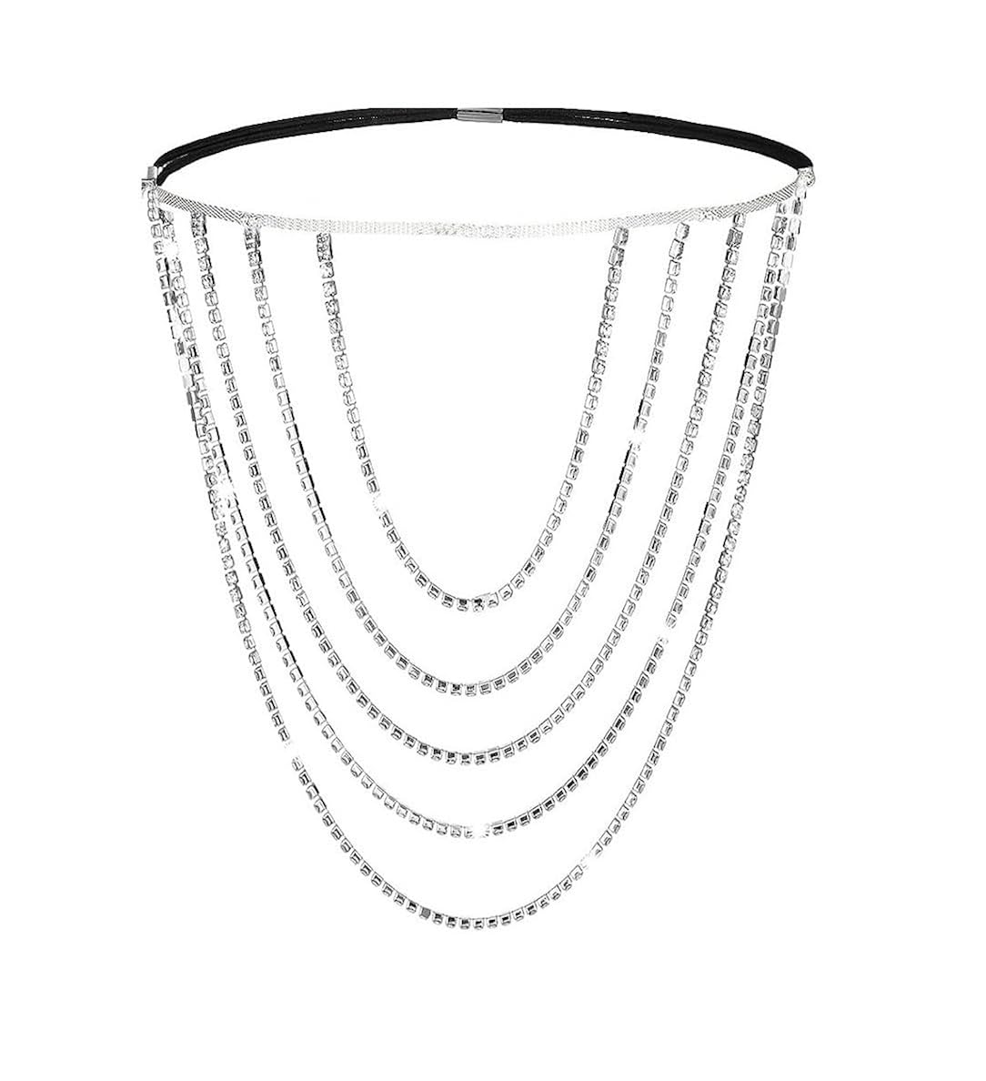 Buy VAMA Silver Rhinestone Thigh Chain Boho Layered Crystal Beach
