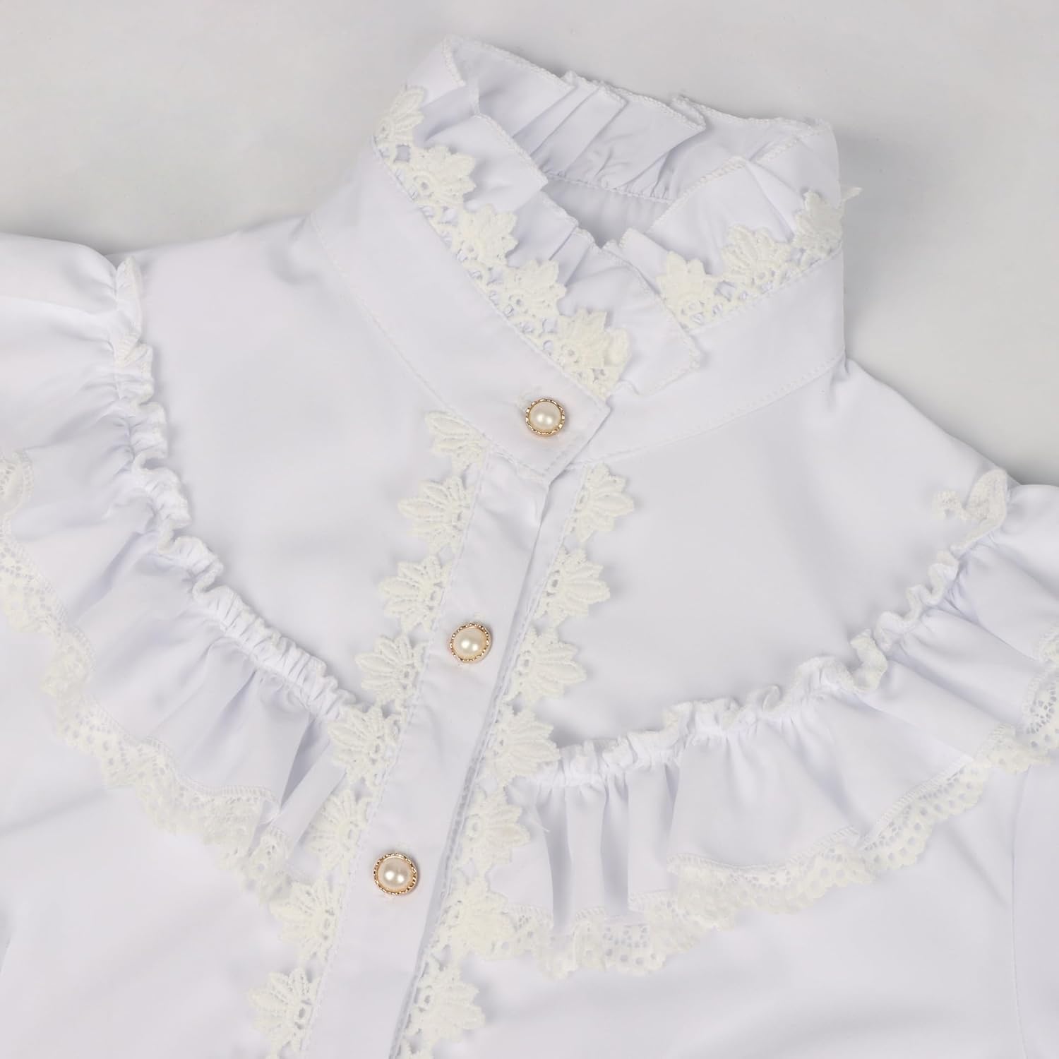 Women Victorian Blouse Gothic Shirts Vintage Lace Long Sleeve Ruffled Blouses with a Bow Button Down Shirt - Image 4