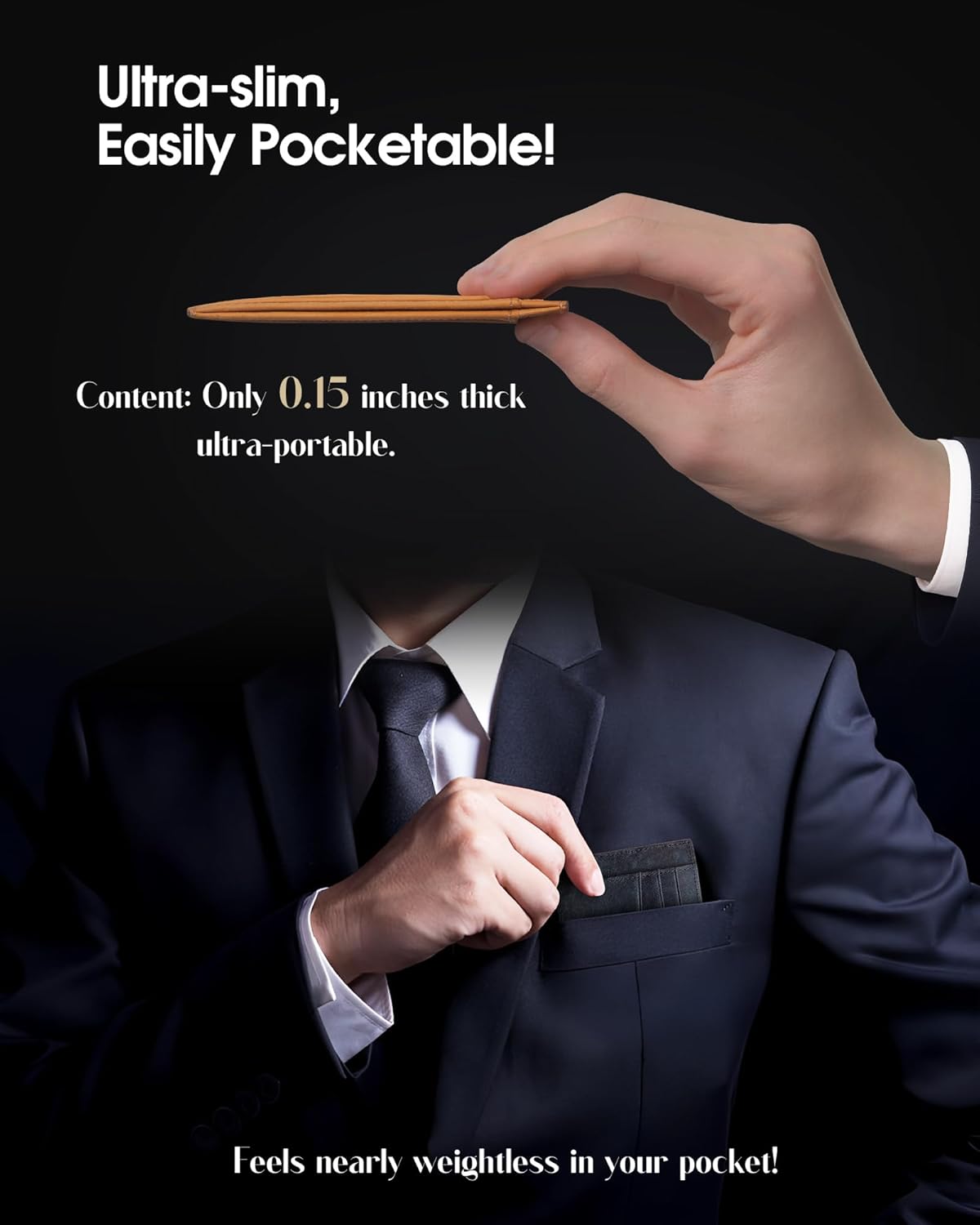 Men's Slim Wallet Italian Pebbled Leather Minimalist Front Pocket RFID Blocking Credit Card Holder with Gift Box Blue - Image 4