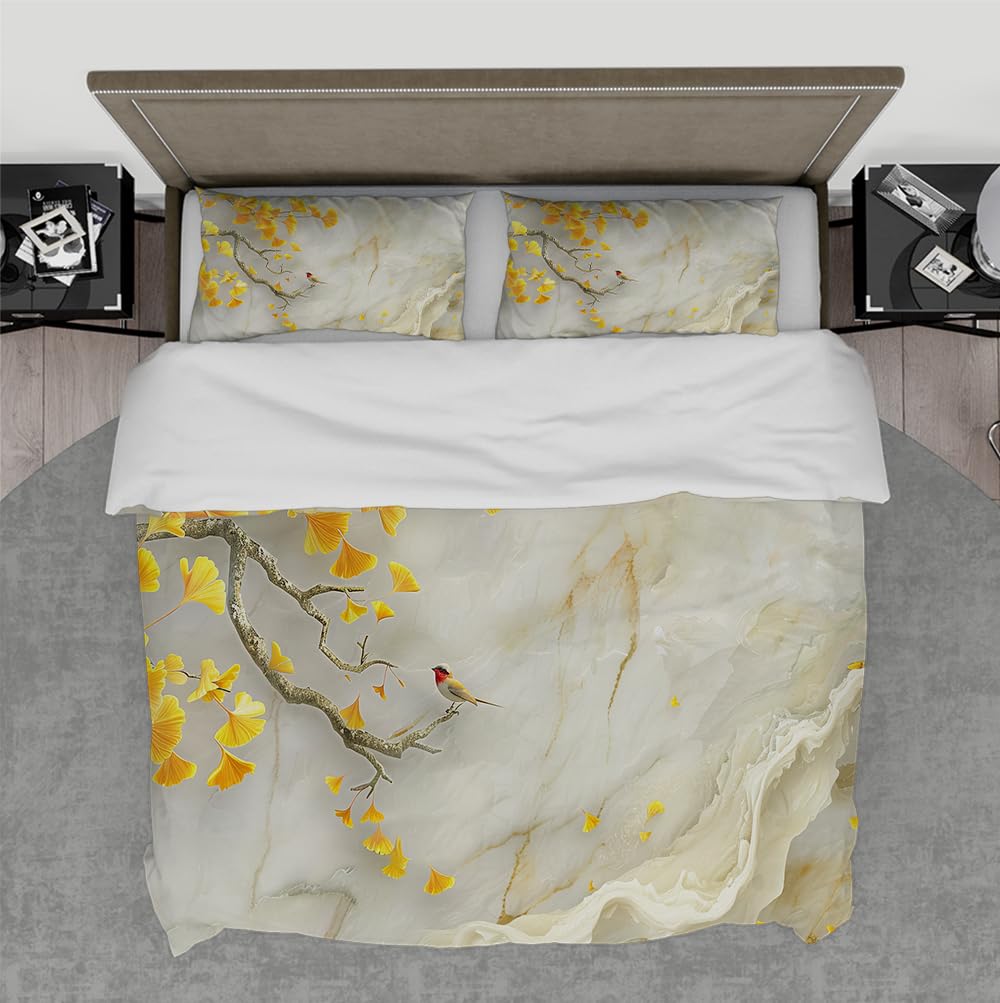 Housse de couette ginkgo 260x240 cm avec 2 taies d'oreiller pour lit double