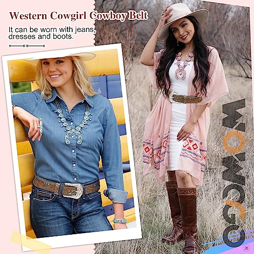 Western Belts for Women Cowgirl Cowboy Country Belt Turquoise Rhinestone Leather Belt Brown Plus Size Belt2