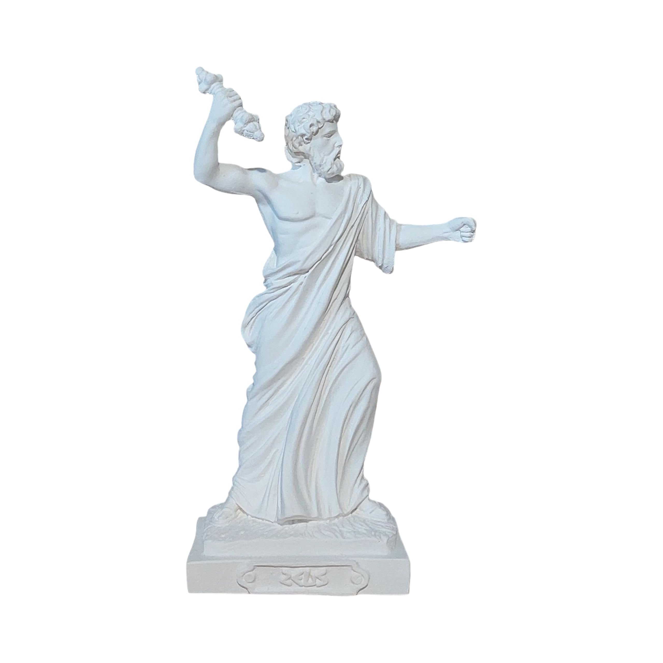 Statua greca del dio Zeus che lancia fulmine in alabastro bianco
