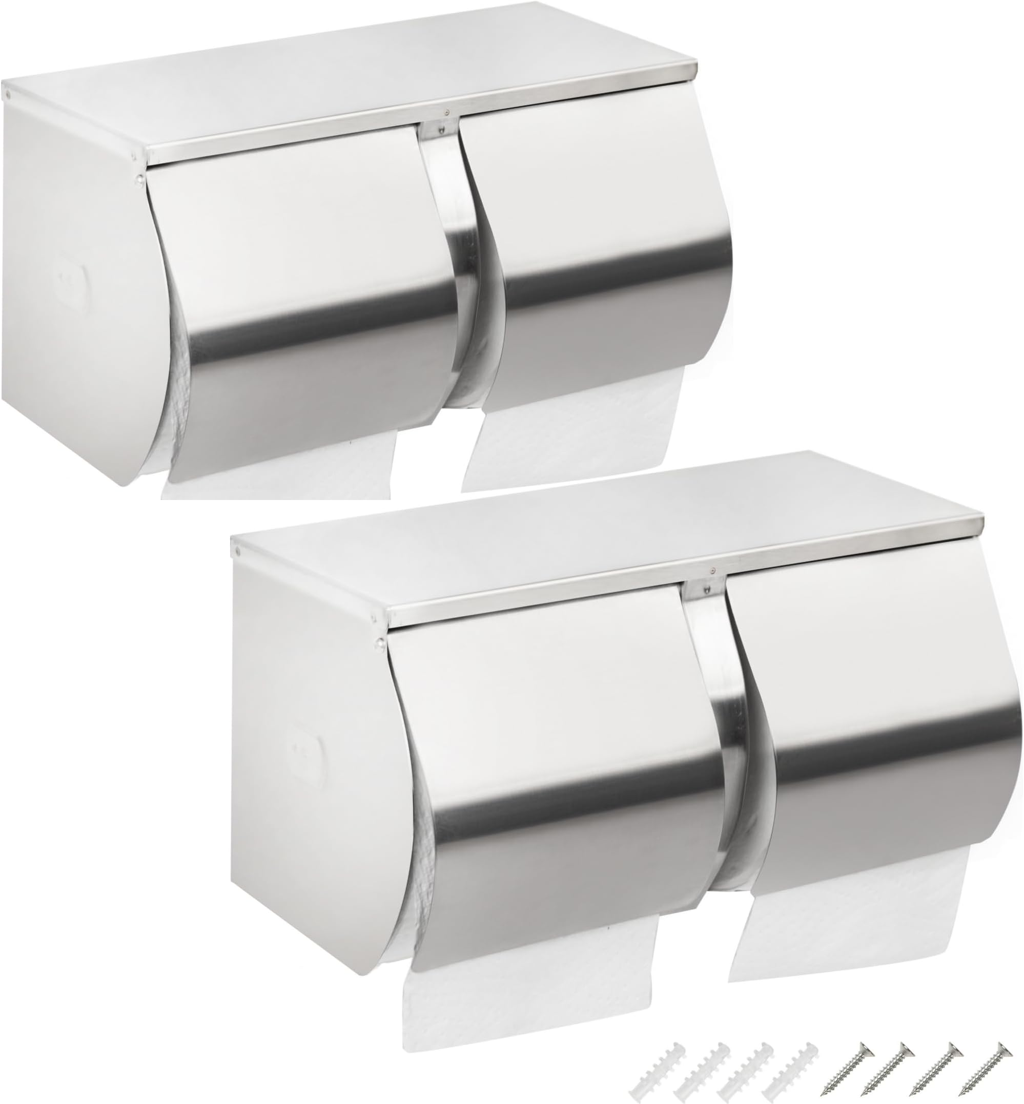 2Pack Double Roll Toilet Paper Holder Dispenser with Shelf Storage-Commercial 2-Roll Side by Side Stainless Steel Toilet Tissue Holder/Dispenser Wall Mount for Bathroom/Restroom-Brushed Finish