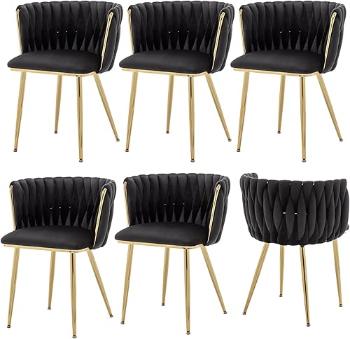 Miniatura 30 de Juego de 4 sillas de comedor de terciopelo, modernas sillas de comedor tapizadas con patas de metal dorado para comedor, tocador, cocina, sala de