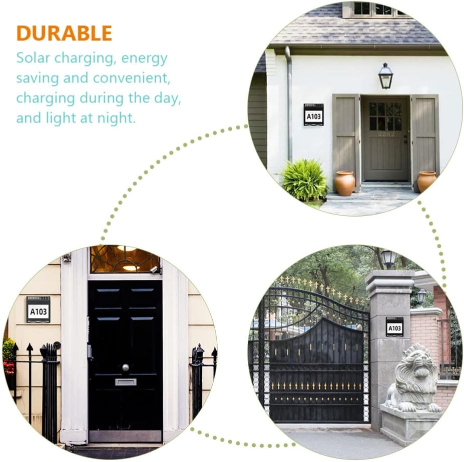 DOITOOL 1set Solar Powered Address Sign Led Light Outdoor House Number Plaque for Easy Installation Garden Patio Porch Bright Light for Enhanced Visibility
