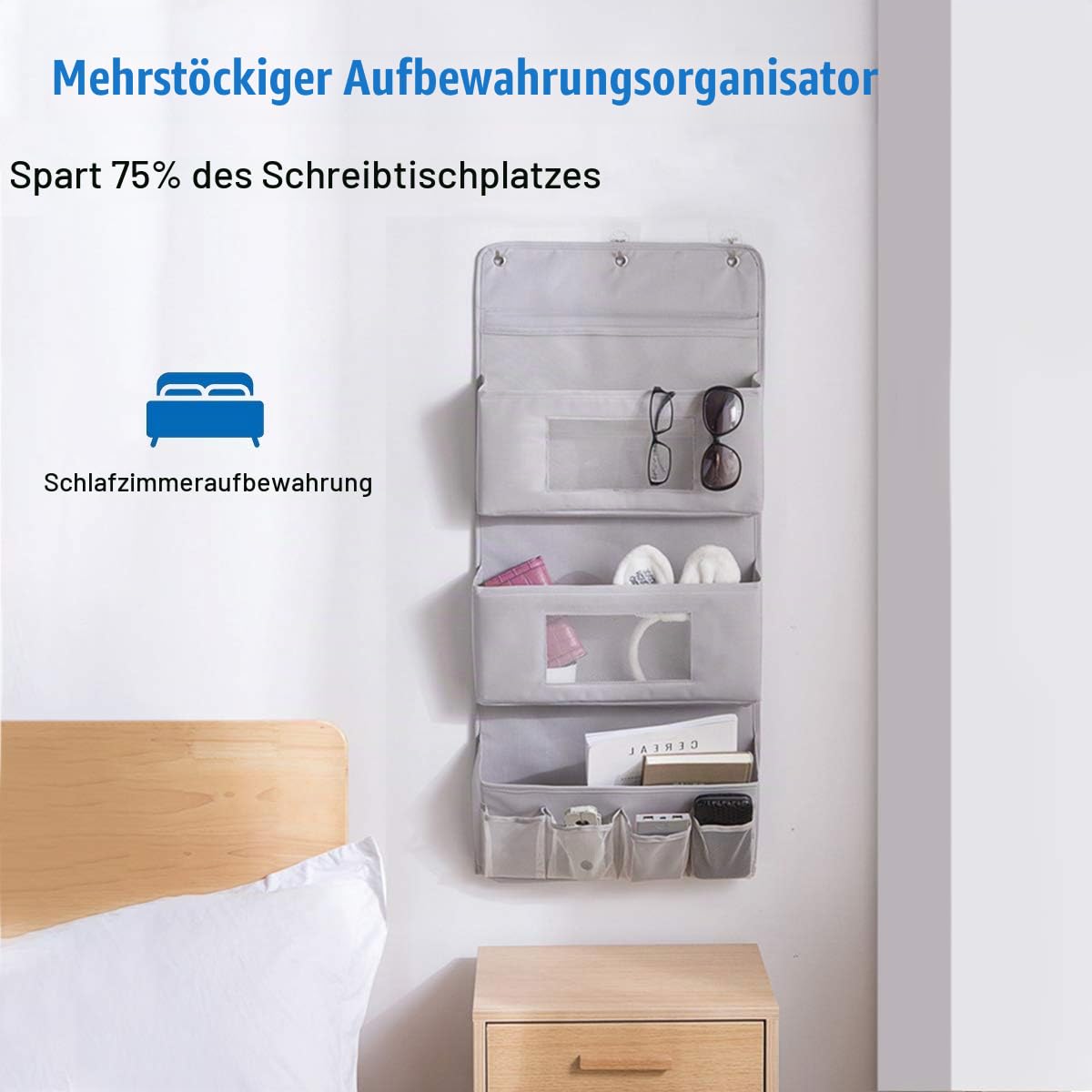 Wall Hanging Storage Bag Hängeorganizer Tür Schrank Organizer Aufbewahrungstasche Wandbehang Organizer für Zimmer Küche Bad Grau