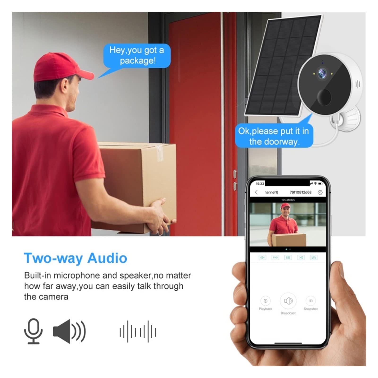 Telecamera WiFi Esterno, Telecamera Solare 1080P PIR Rilevamento Umano Sicurezza Videosorveglianza IP CCTV con Pannello Solare Ricarica Li-Batterie,Sicurezza, Antifurto(1080P No Card)