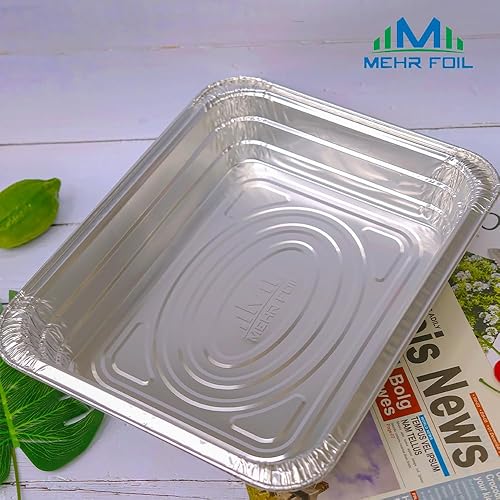 Miniatura 7 de Mehr Foil Sartenes de aluminio de tamaño medio, 9 x 13, sartenes de papel de aluminio desechables resistentes para hornear (paquete de 30) sin