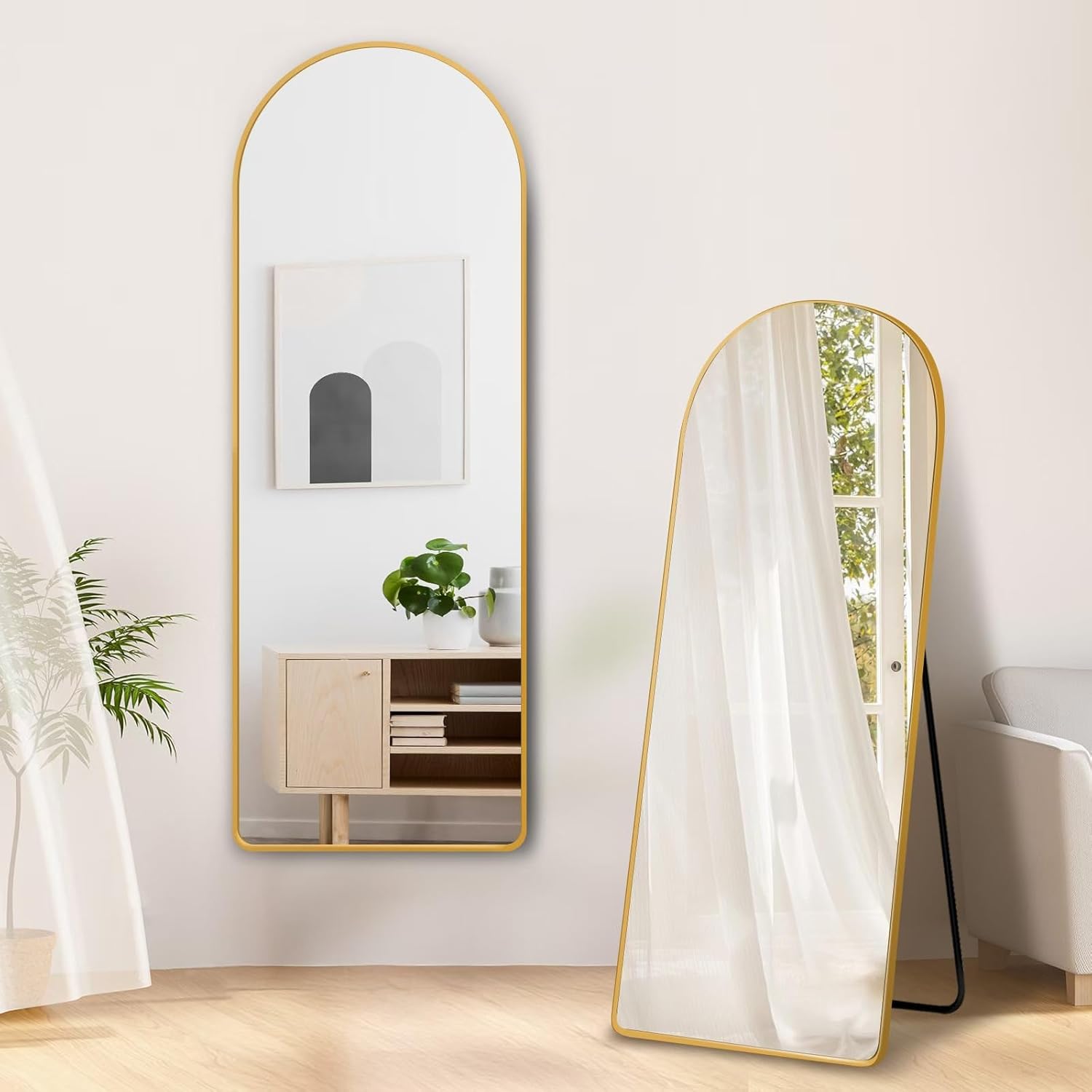 59"x16" Standing Full Lenth Mirror, Aluminum Alloy Frame Floor Mirror Hanging or Leaning, Arched Full Body Mirror for Bedroom, Living Room, Gold 59"L x 16"W Gold-arched