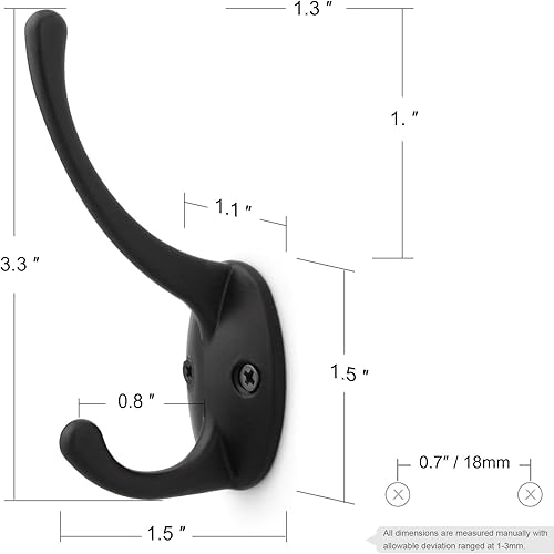 Miniatura 9 de Gancho pequeño de aleación de zinc montado en la pared, colgador de doble capa de 1 pulgada, paquete de 6 (acabado de cobre rojo antiguo)