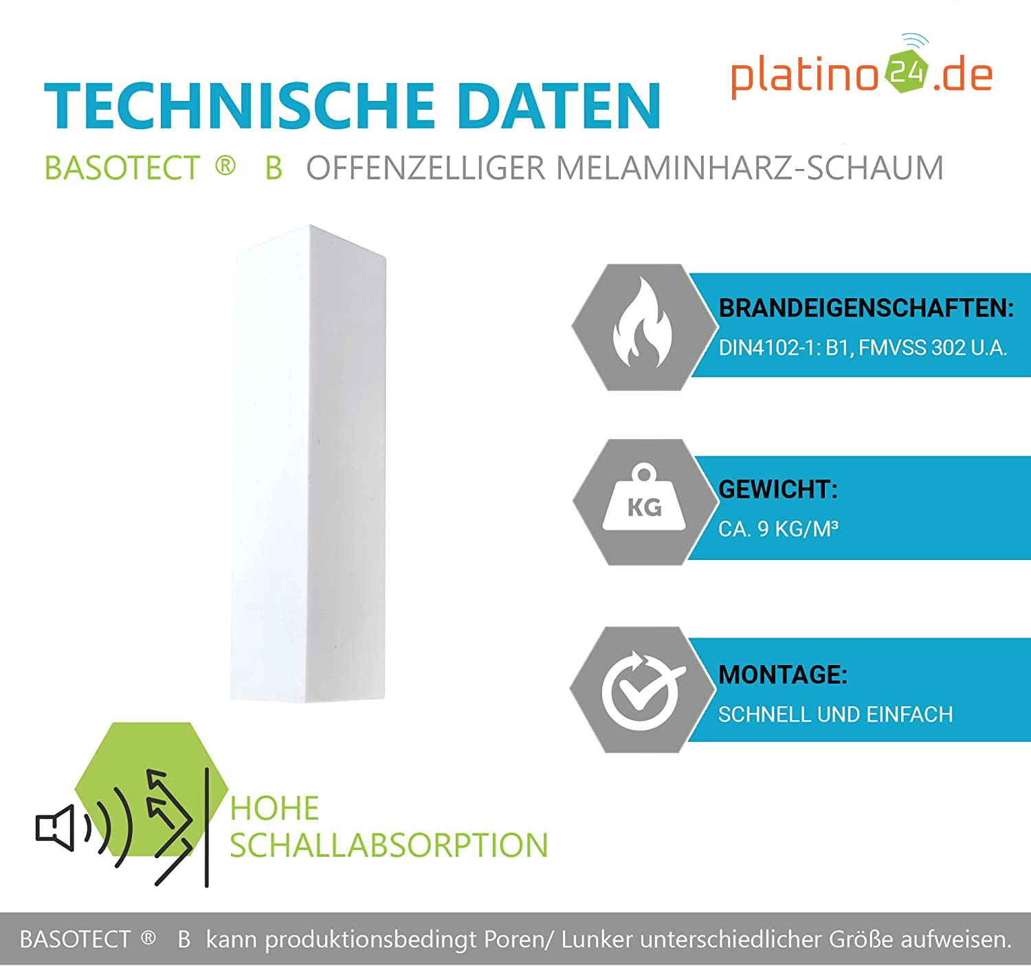 platino24 Bass-Trap Eck- und Breitbandabsorber 2-teilig – 1m – Weiß | Schalldämmung für Raumecken – aus Basotect B – 205x205x1000mm – Ideal für Büro, Studio & Besprechungsräume
