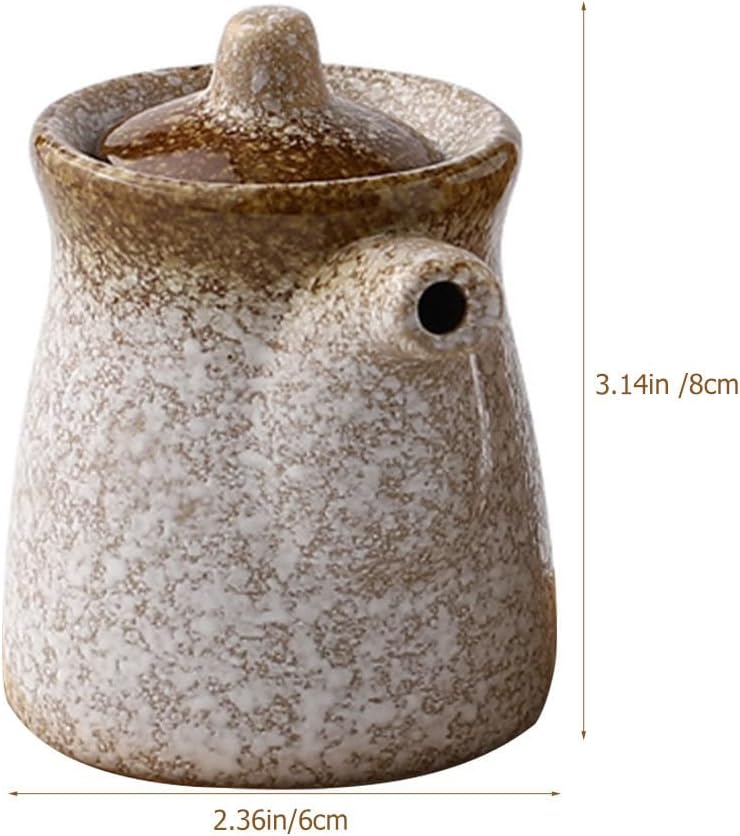 PRETYZOOM Ceramic Seasoning Jar Oil Dispenser with Lid Vinegar Pot for Soy Sauce Condiment Container for Kitchen Home Restaurant Buffet 2.36 X 2.36 X 3.14 in image 2