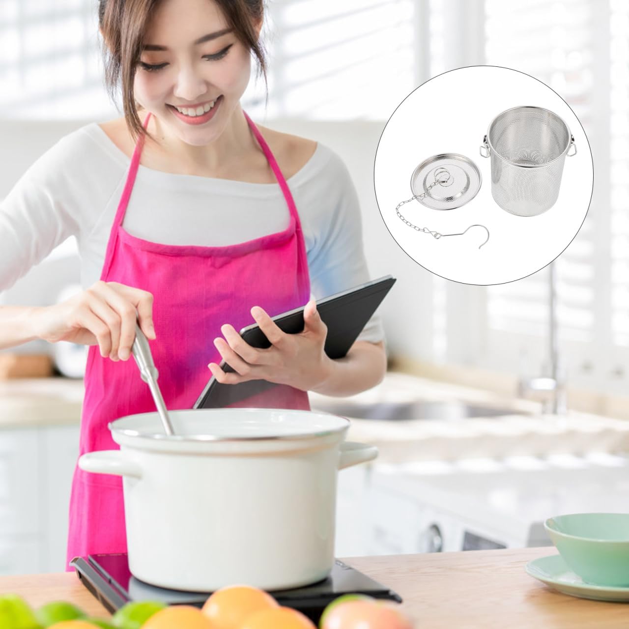 Large Tea Infuser Strainer, 304 Stainless Steel Tea Ball Infuser for Loose Leaf & Spice Ball for Cooking Soup, Large Capacity and Extendded Chain Hook, 5" x 6"