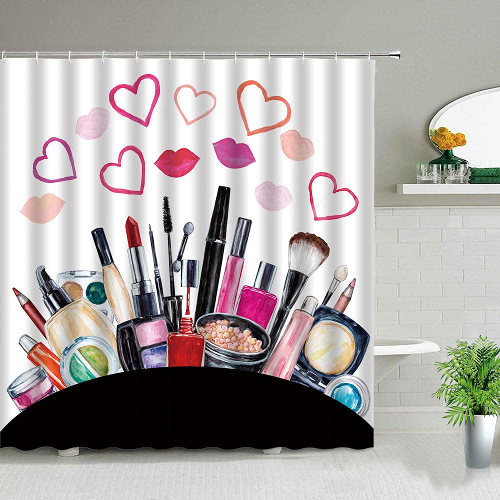 Duschvorhang Mit Lippenstift-Motiv – Polyester, Wasserabweisend & Schnell Trocknend | Stylische Badezimmer-Deko Für Damen