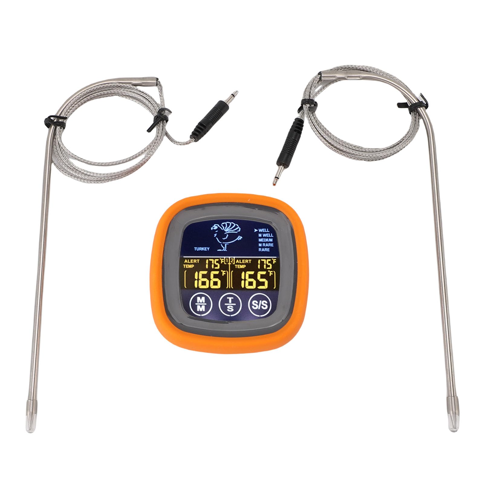 Multifunctional Meat Thermometer, Touchscreen 2 Probes Digital Grill Thermometer with Timer, for Water, Beef, Chicken, Turkey