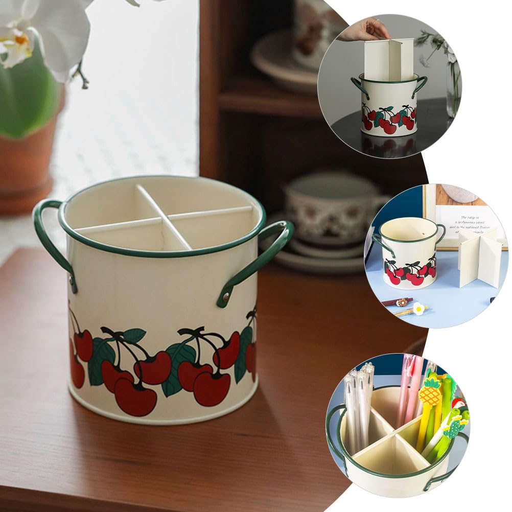 HEMOTON Utensilienhalter Küche, 17 x 12cm Küchenutensilienhalter, Retro-küchenutensilien aufbewahrung, Besteckhalter, Aufbewahrung, Utensilien-Organizer mit 4 Fächern Aufbewahrungseimer