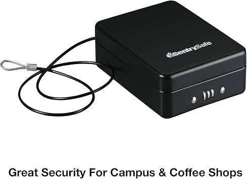 SentrySafe Small Safe, Black Lock Box with Combination Lock for Office or Dorm Secures Money, Passport, Jewelry, 0.05 Cubic Feet, Exterior: 2.6 in. H x 5.9 in. W x 8.0 in. D, P005C