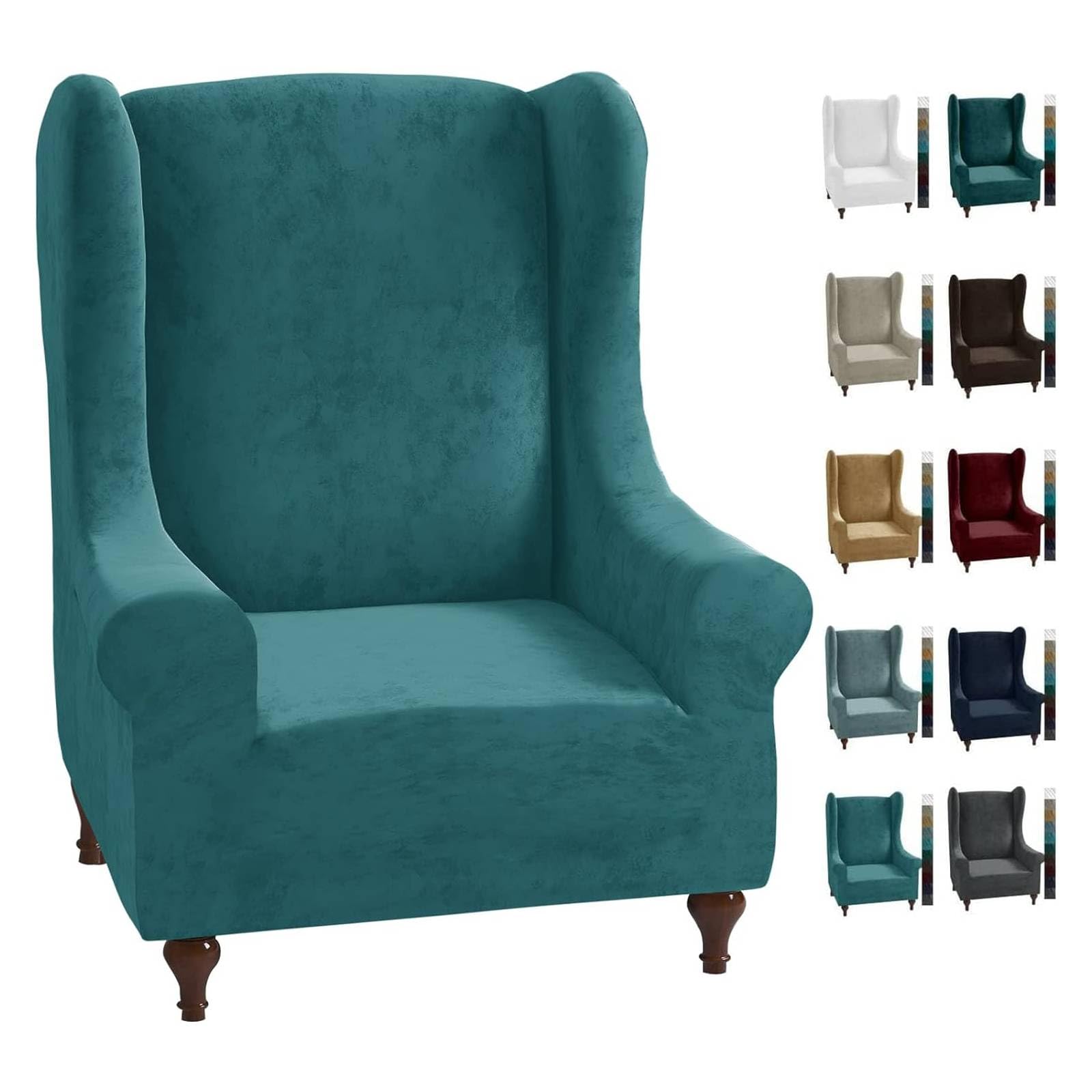 CHELZEN Stretch Velvet Wingback Chair Slipcover Soft Slipcovers for Wingback Chairs Wing Chair Cover with Elastic Bottom (Wing Chair