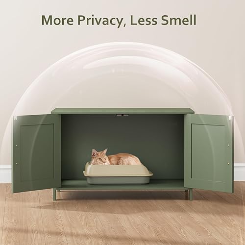 Miniatura 81 de Homhedy - Caja de arena para gatos, casa para mascotas con puerta de granero, muebles de madera para baño de gatos, se adapta a la mayoría de cajas