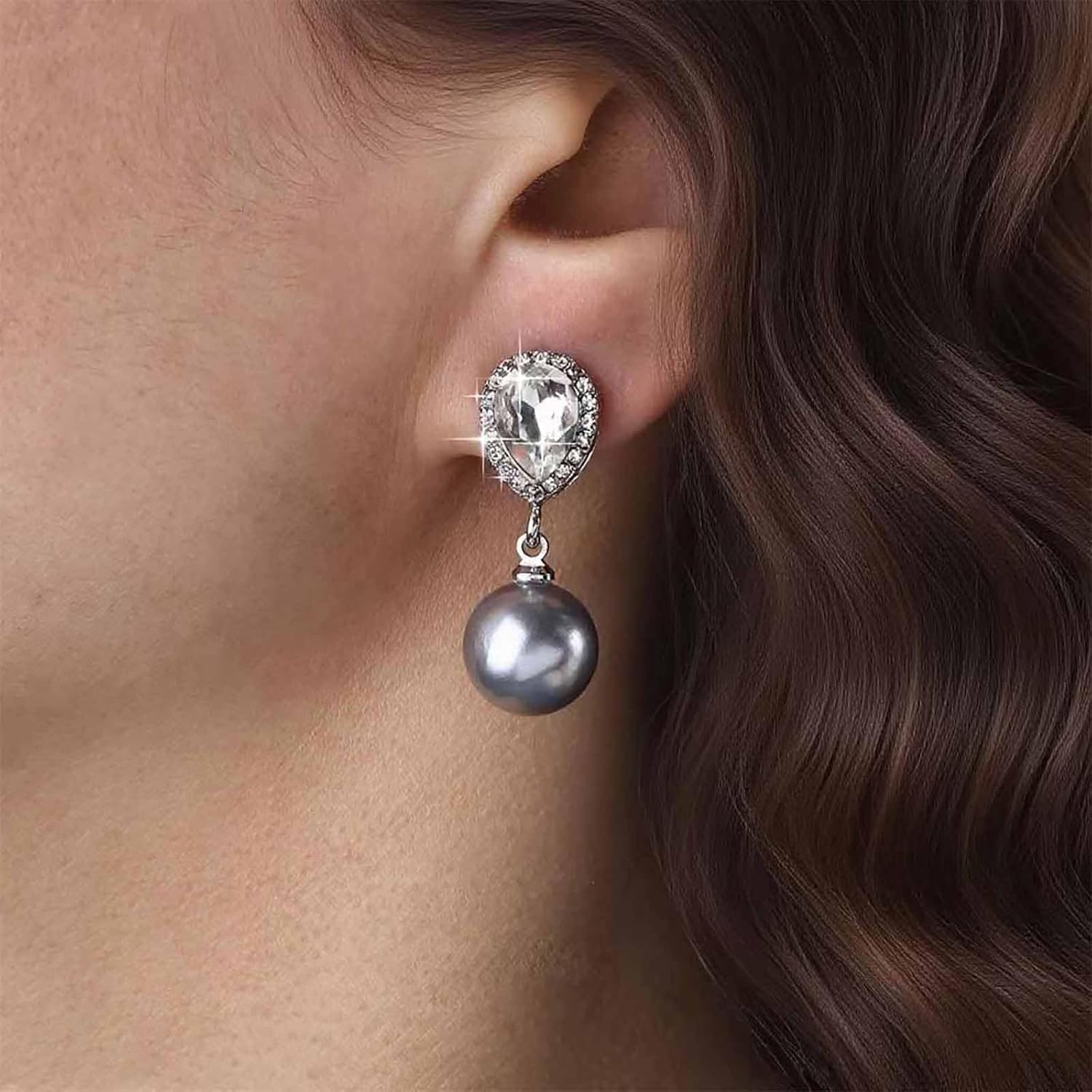 Boho Crystal Pearl Dangle Earring White Pearls Earring Silver Cz Teardrop Earrings Gemstone Waterdrop Earring Wedding Prom Jewelry for Women - Image 3