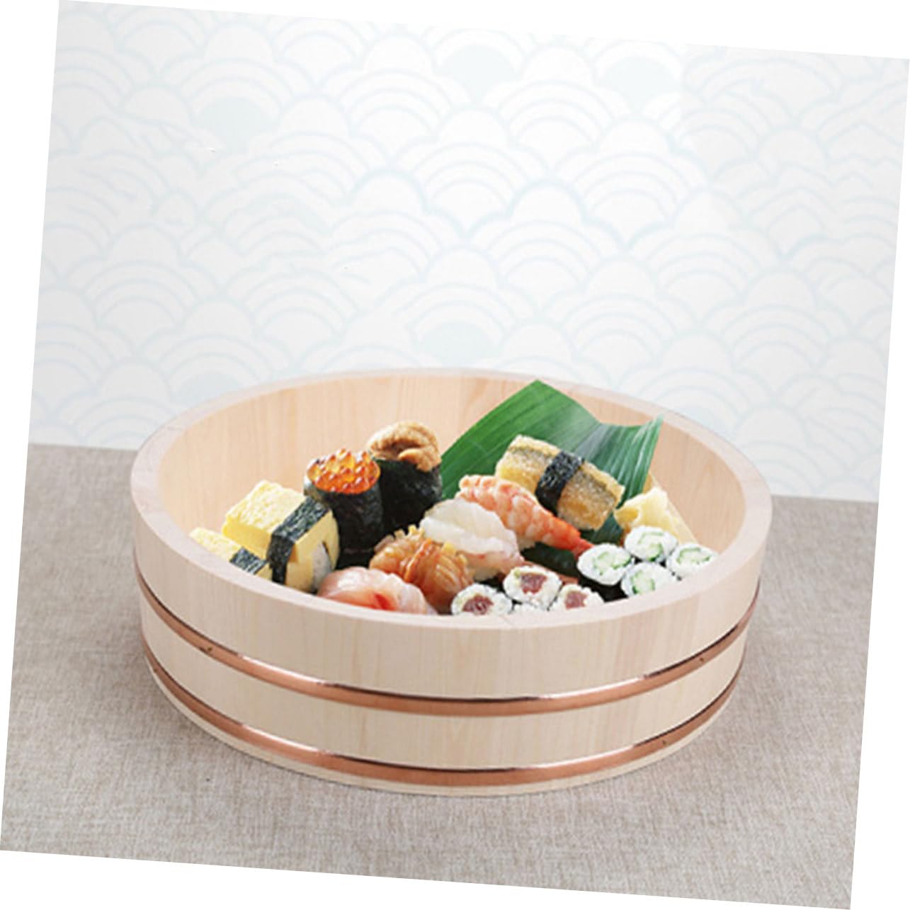 PRETYZOOM Seau à Riz à Sushi Plateau de Service en Bois et Cuivre Rond Absorbe L’humidité du Riz, Refroidit Vite, pour Restaurant ou Maison
