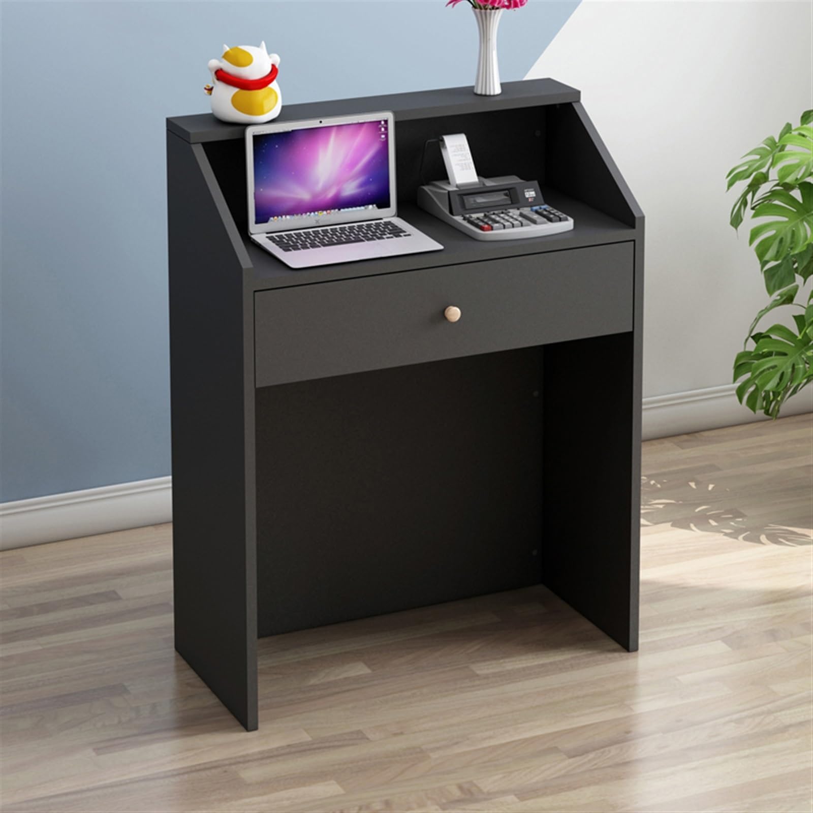 Moderner Rezeptionstisch mit abschließbarer Schublade, einfacher Kassierer, für Salon, Lobby oder Büro, Holz-Schreibtisch mit stilvollem Design, schwarzes Finish, 60 cm