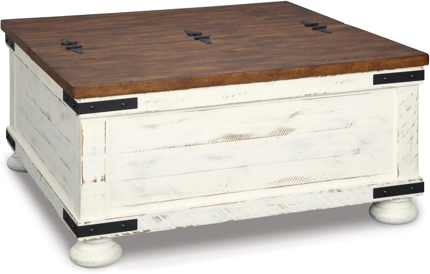 Wystfield Farmhouse Coffee Table with Storage, Hinged Lift Top, Wood, 36" W x 36" D x 18" H, Distressed White