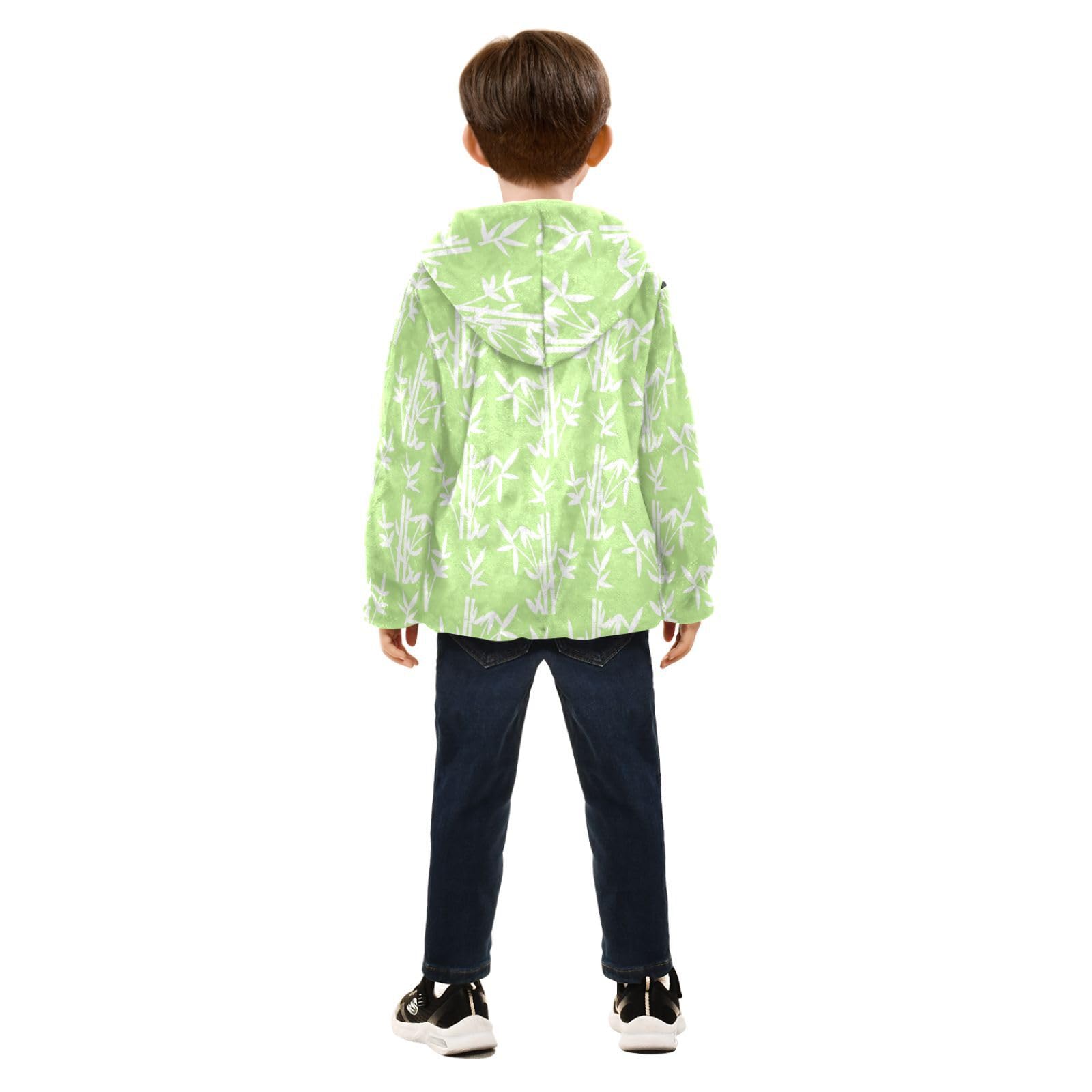 Abrigos de otoño e invierno para niños, abrigo con capucha para bebés, cálido, manga larga, cremallera, resistente al viento, con dos bolsillos, para niños de 3 a 10 años, patrón de bambú