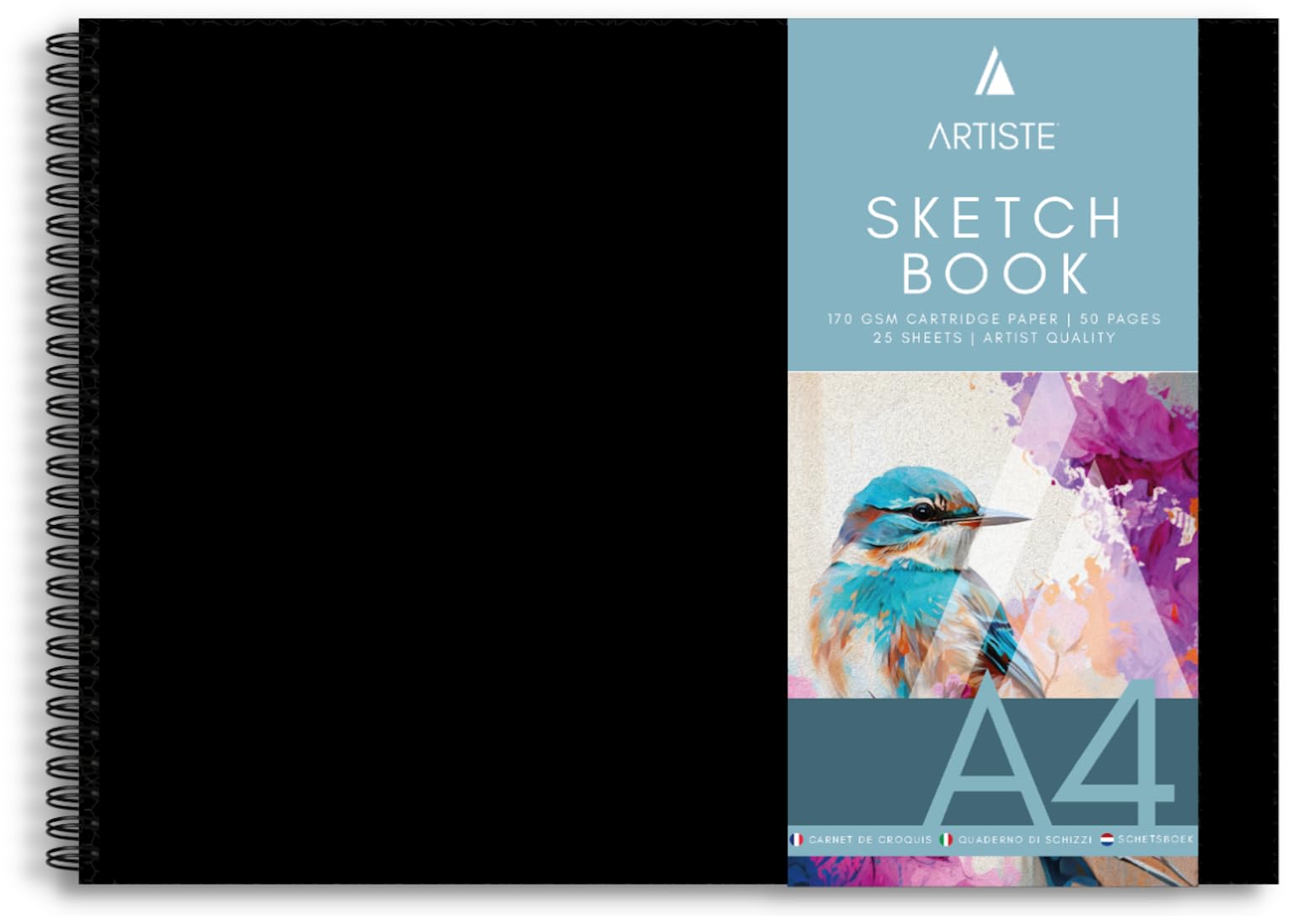 Artist Sketch Pad A4 – Hardback Sketchbook Portrait or Landscape – 170gsm White Cartridge Paper – 50 Pages (25 Sheets) Tear-Off Artist Quality Drawing Pad – Twin Wiro Bound (A4 Landscape)