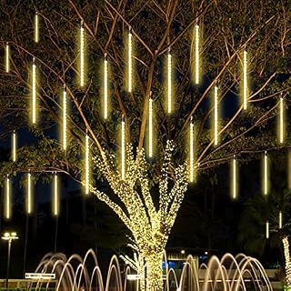 Jsdoin 30cm Meteor Shower Rain Lights, Waterproof 8 Tubes LED Snowfall String Lights, Falling Raindrop Lights, Icicle String Light for Christmas Tree, Outdoor Indoor Garden Decoration(Warm White)
