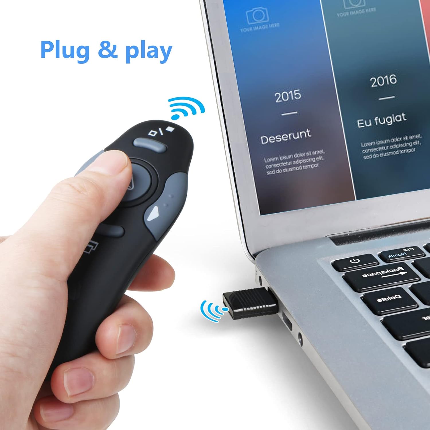 Presentation Clicker Pointer,2.4GHz Wireless Presenter Remote Presenter Clicker for Slideshow PowerPoint Presentation Pointer for Mac, Keynote, Computer, Laptop (Battery Included) : Office Products