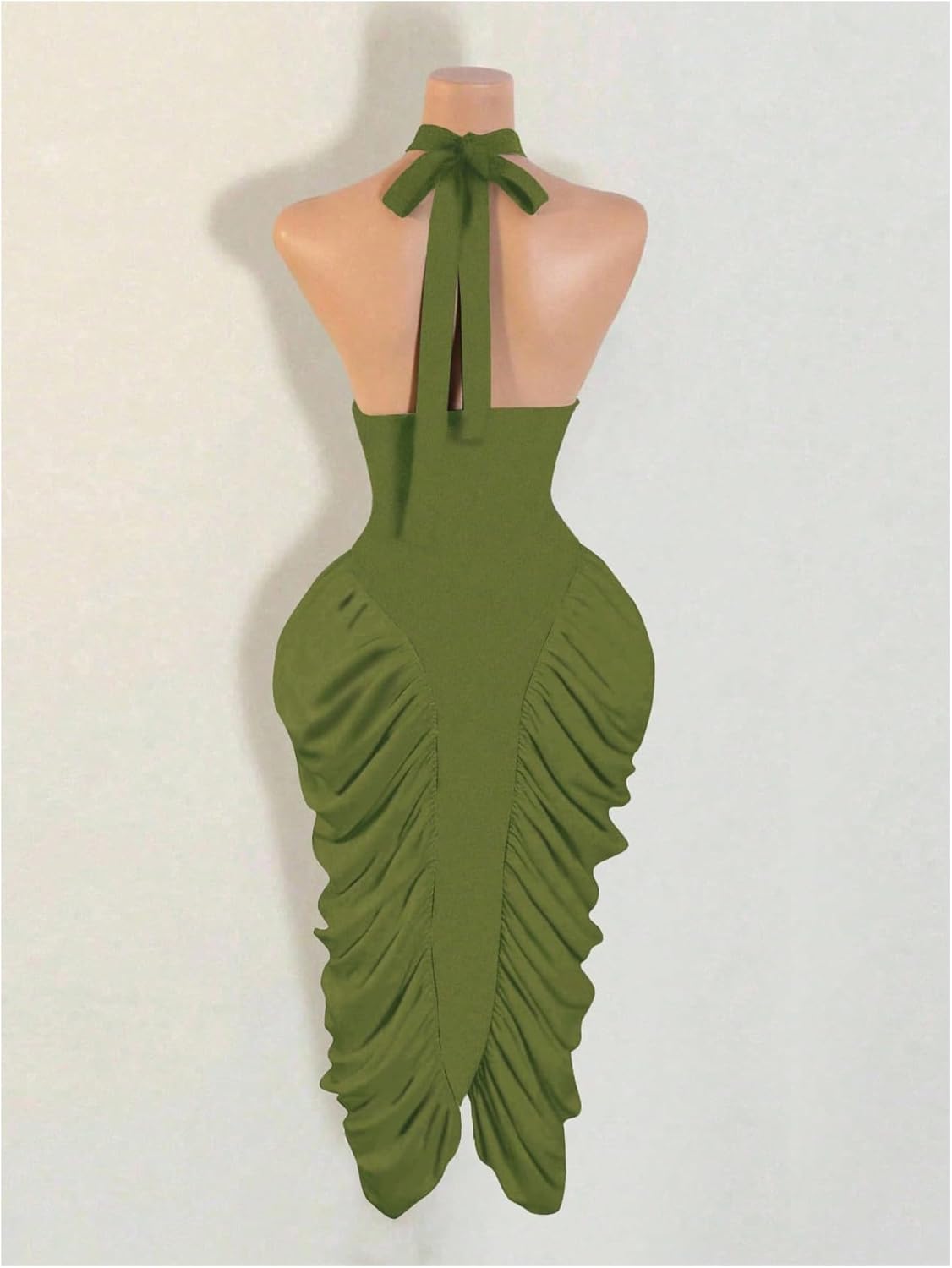 GORGLITTER Women's Ruched Color Block Halter Midi Dress Elegant Classy Backless Summer Teacher Vegas Cocktail Sundress - Image 2