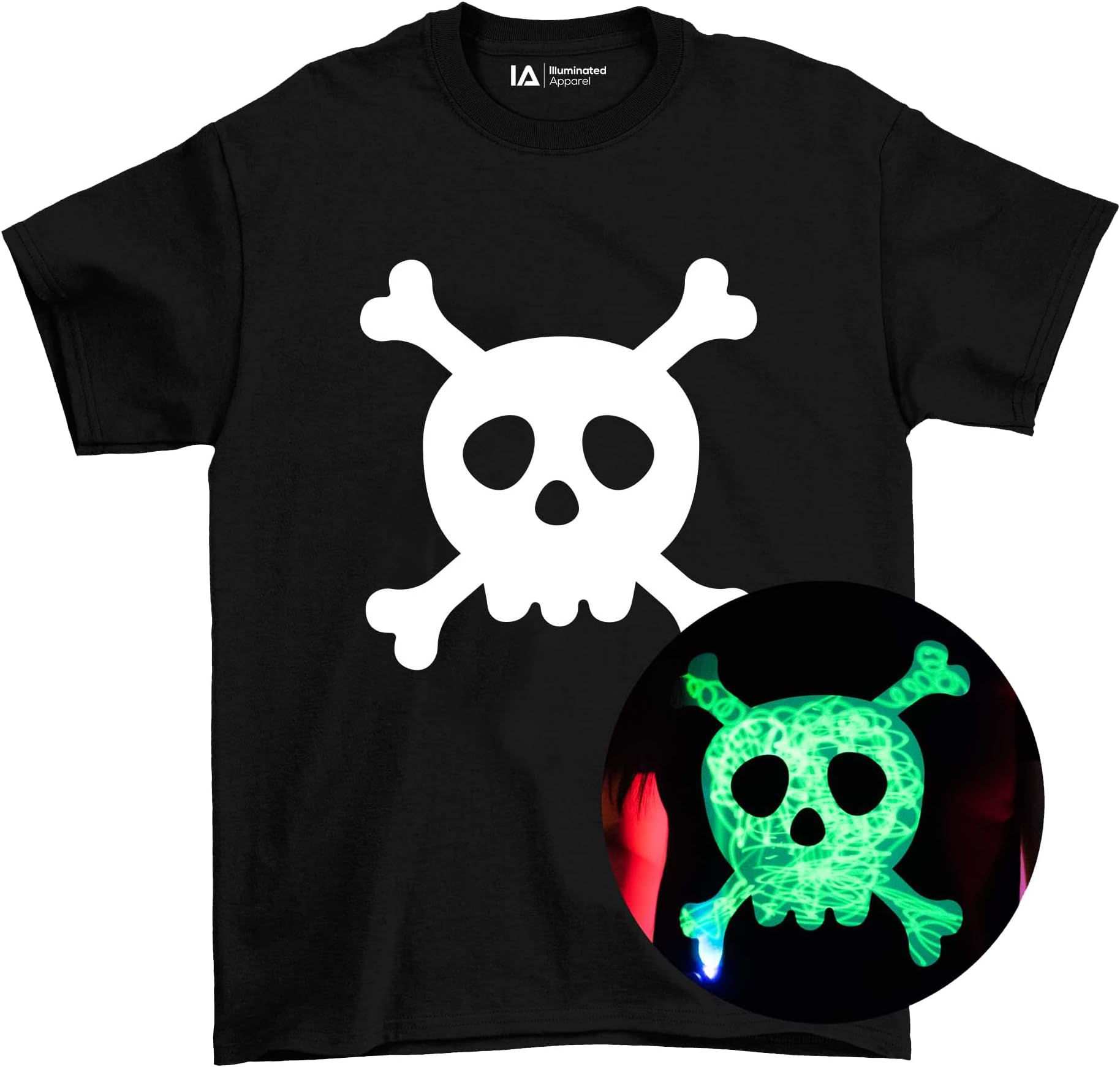 Original Kids Skull & Cross Bones Interactive Glow In The Dark T-shirt Illuminated Apparel