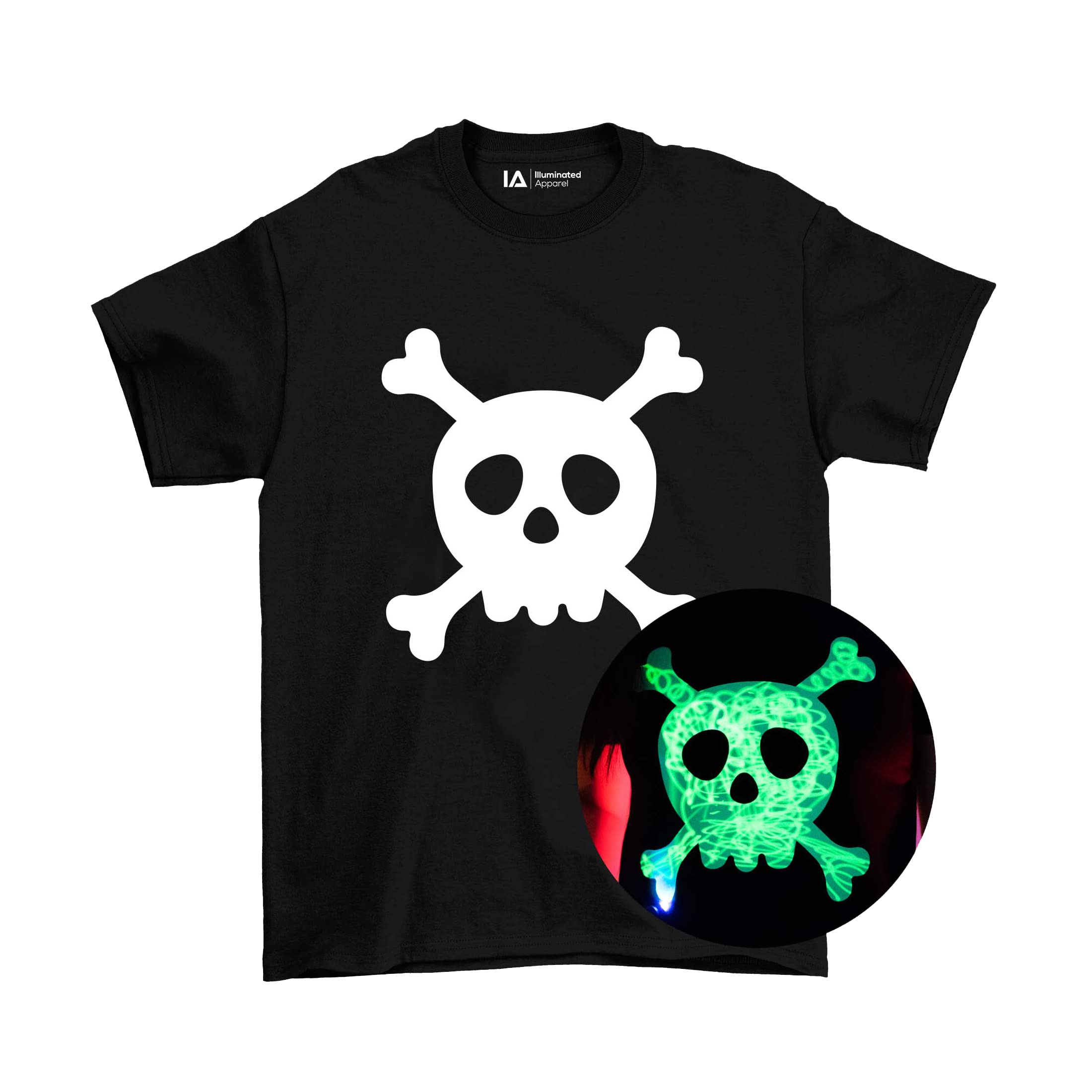 Original Kids Skull & Cross Bones Interactive Glow In The Dark T-shirt Illuminated Apparel