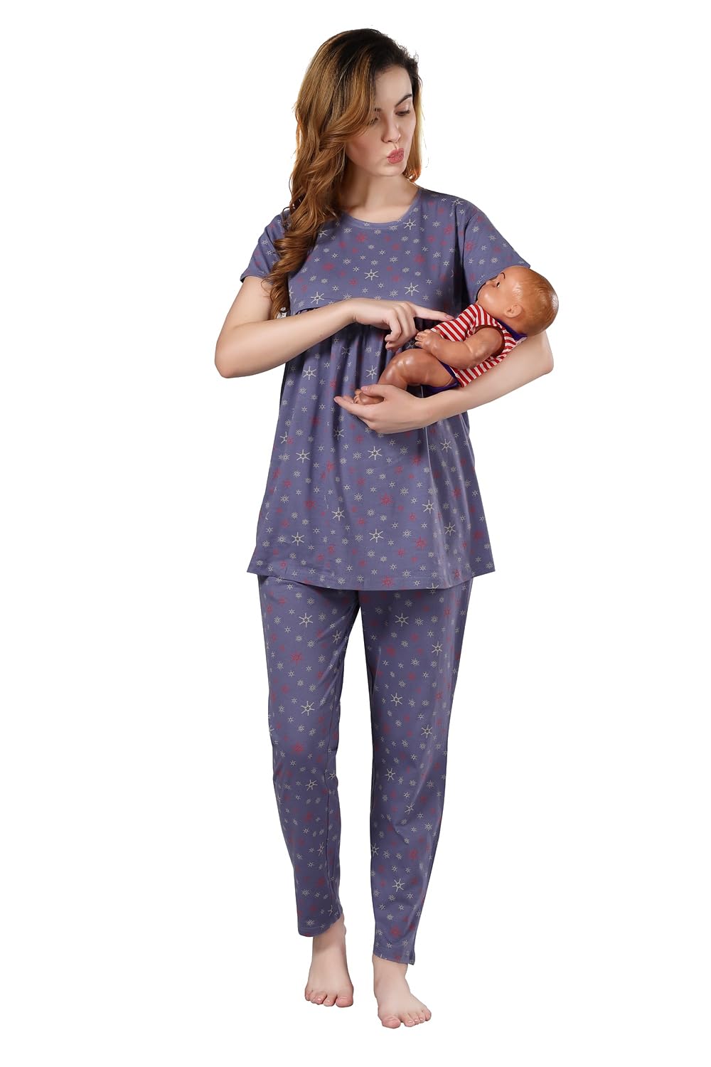 FabmeWomen's Pre and Post Pregnancy Maternity and Nursing Top and Pyjama Set