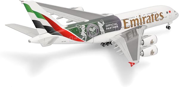 Herpa modellino aereo Emirates Airbus A380 "Wimbledon Official Partner" miniatura in scala 1:500, pezzo da collezione, modello di aereo senza supporto, metallo - 3